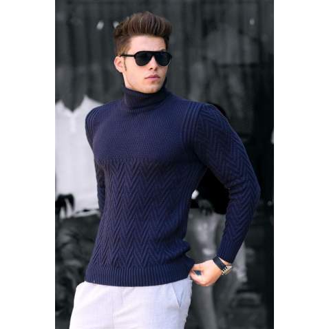 Madmext Navy Blue Turtleneck Knitting Jumper 4655 - Lacivert