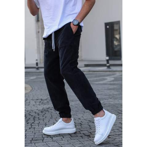 Men Black Velvet Sweatpants 5466 - Siyah