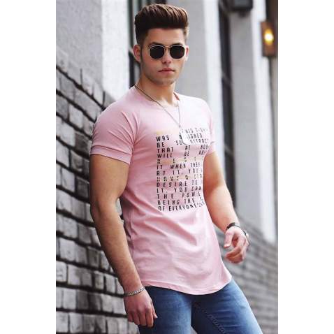 Madmext Pink Printed T-shirt for Men 2620 - Pembe