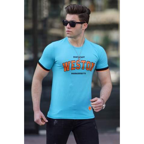 Madmext Turquoise Printed T-shirt for Men 4593 - Turkuaz