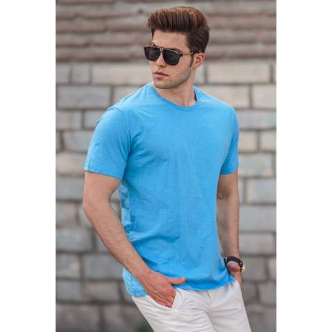 Madmext Men Black Turquoise T-shirt 5268 - Turkuaz