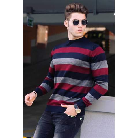 Madmext Anthracite Stiped Men Knitwear Jumper 9415 - Antrasit