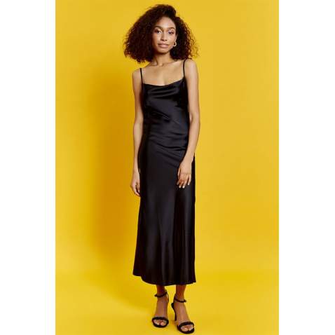 Mad Girls Black Satin Long Dress MG1408 - Siyah