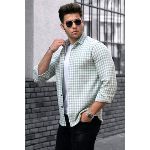 Madmext Men Plaid Green Shirt 4703 - Yeşil