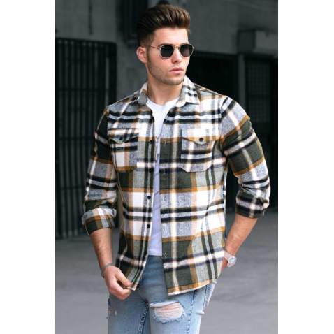 Madmext Men Plaid Khaki Shirt 4921 - Haki