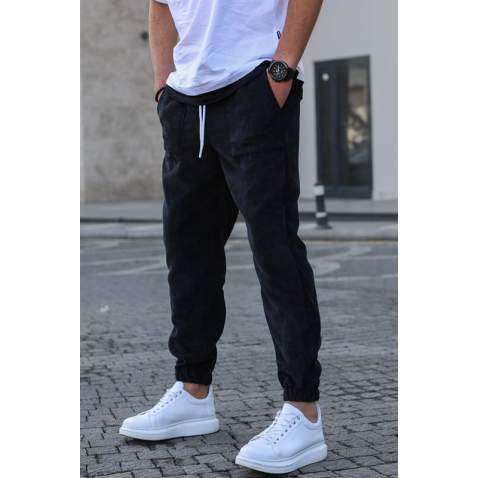 Men Black Velvet Sweatpants 5466 - Siyah