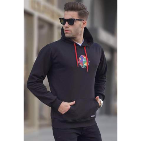 Siyah Arka Baskılı Kapüşonlu Sweatshirt 6040 - Siyah