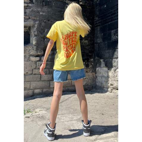 Mad Girls Printed Yellow T-shirt MG1419 - Sarı