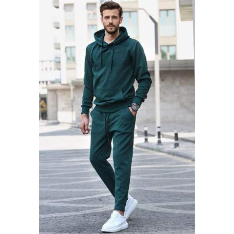 Dark Green Hoodie Basic Tracksuit 5903 - Koyu yeşil