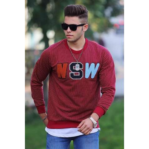 Madmext Men Striped Maroon Sweatshirt 2792 - Bordo