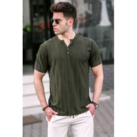 Madmext Men Button Up Khaki T-Shirt 5831 - Haki