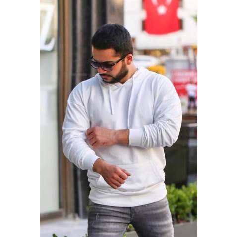 Beyaz Baskılı Kapşonlu Sweatshirt 2876 - Beyaz