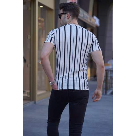 Men Striped White T-Shirt 5771 - Beyaz