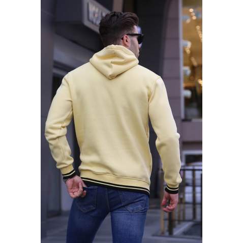 Yellow Embroidered Hoodie Sweatshirt 6012 - Sarı