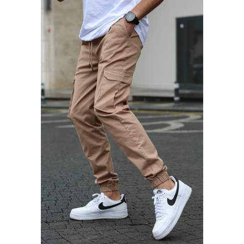 Men Beige Cargo Trousers 5447 - Bej