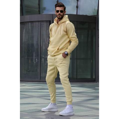 Yellow Hoodie Basic Tracksuit 5905 - Sarı