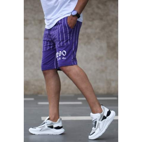 Madmext Purple Striped Capri for Men 2909 - Mor