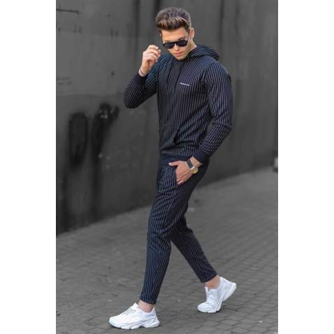 Madmext Navy Striped Men's Tracksuit Set 48224692-4 - Lacivert