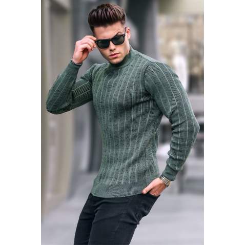 Petrol Green Designed Knitted Sweater 5761 - Petrol yeşili