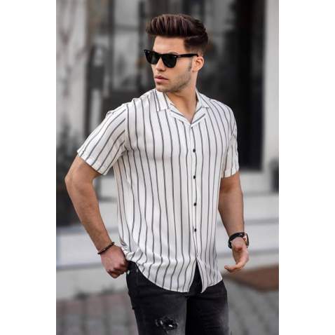 Men Striped White Shirt 5549 - Beyaz