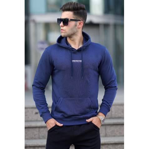 Madmext Men Printed Navy Blue Sweatshirt 5306 - Lacivert