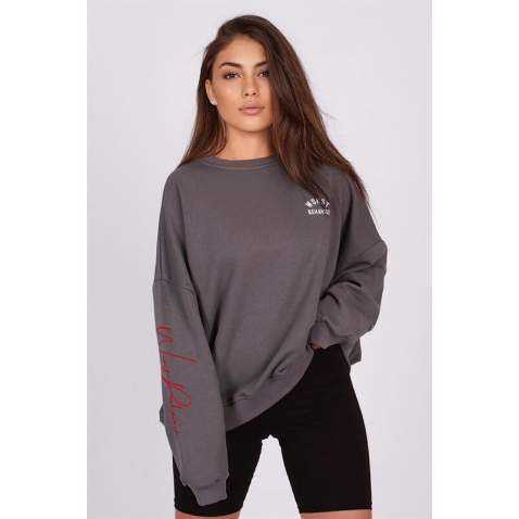 Mad Girls Printed Smoke Gray Sweatshirt MG1180 - Füme