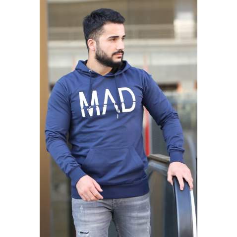 Madmext Navy Blue Printed Hoodie 4154 - Lacivert