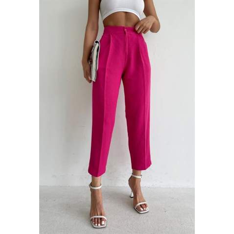 Pink High Waist Basic Trousers MG1554 - Pembe