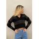 Women Striped Anthracite Cropped Sweater MG1441 - Antrasit