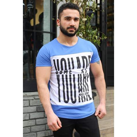 Madmext Blue Printed T-shirt for Men 3001 - Sax mavi