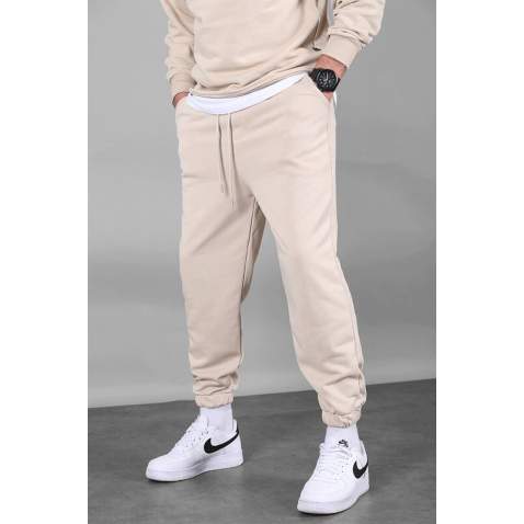 Men Beige Basic Jogger Trousers - Bej