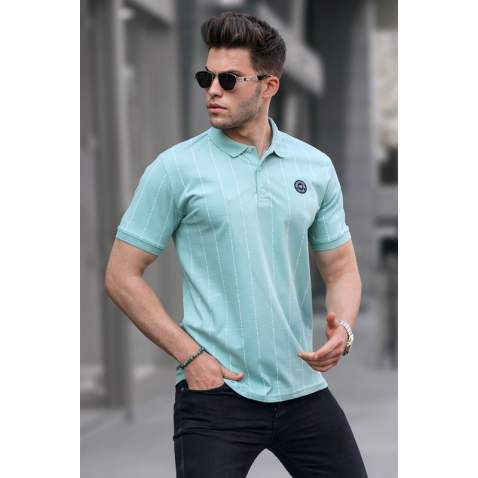 Men Striped Mint Green Polo T-Shirt 5879 - Mint yeşili