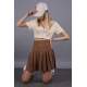 Women Basic Pleated Brown Skirt MG1484 - Kahverengi