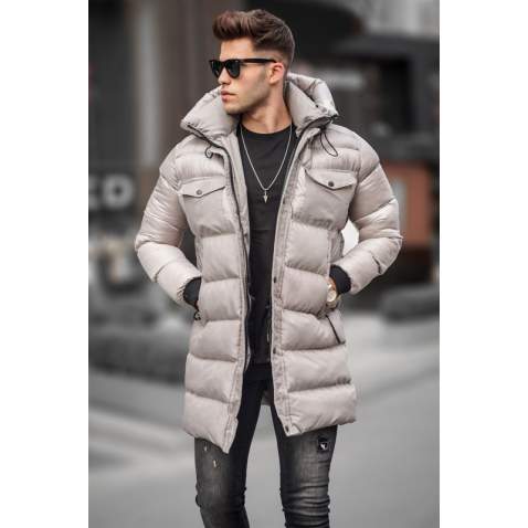 Stone Gray Hoodie Puffer Jacket 5742 - Taş rengi