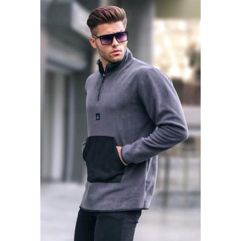 Smoke Gray Zip Neck Sweatshirt 6018 - Füme