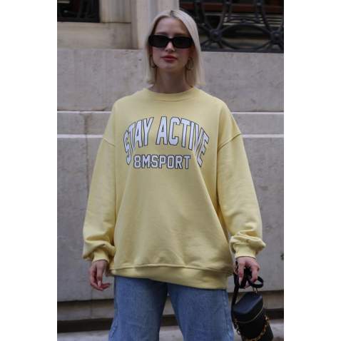 Sarı Baskılı Oversize Kadın Sweatshirt MG1564 - Sarı