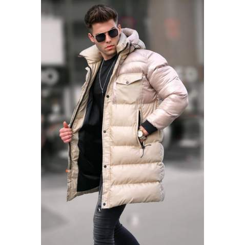 Beige Hoodie Puffer Jacket 5742 - Bej