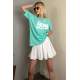 Women Printed Mint Green Over Fit T-Shirt MG1514 - Mint yeşili