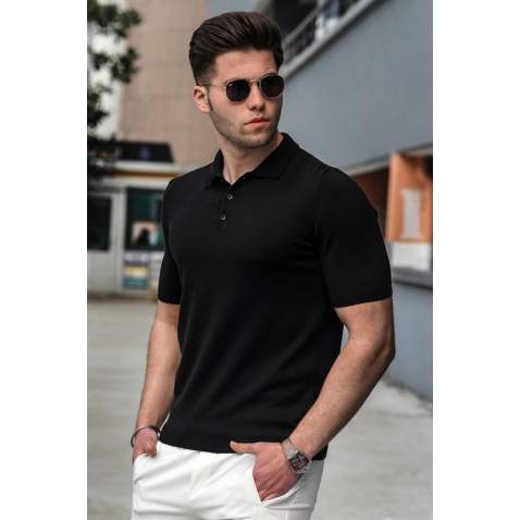 Madmext Men Knitwear Black Polo T-shirt 5078 - Siyah