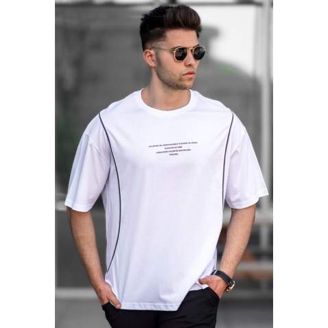 Madmext White Oversize Printed T-shirt for Men 5234 - Beyaz