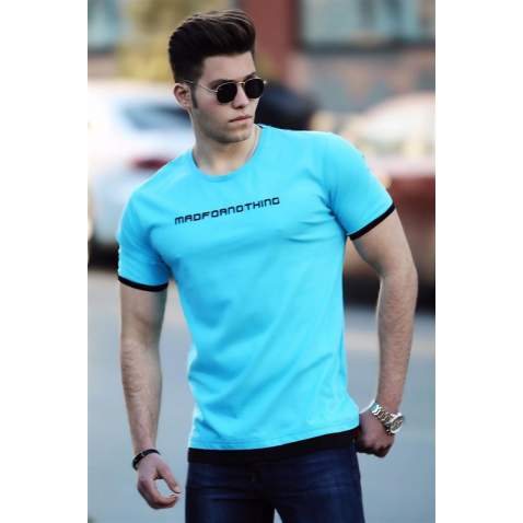 Madmext Blue Printed T-shirt for Men 4479 - Mavi