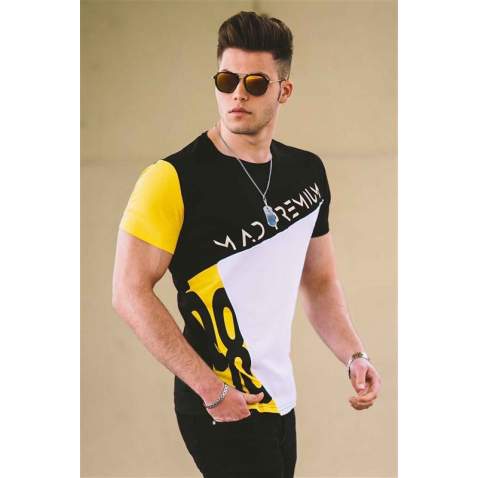 Madmext Three-Tone Printed T-shirt for Men 3029 - Siyah