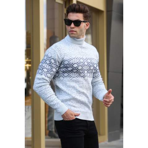 Ice Gray Turtleneck Knitwear Sweater 5970 - Buz grisi