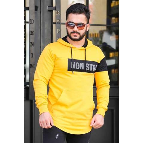 Madmext Yellow Printed Hoodie 4131 - Sarı