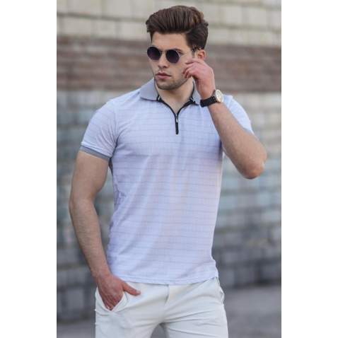 Madmext Men White Knitted Polo T-shirt 5117 - Beyaz