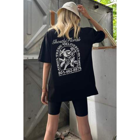 Black Printed Oversize T-Shirt MG1513 - Siyah