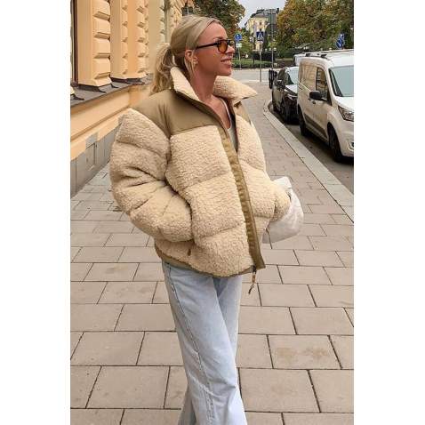 Beige Oversize Fur Jacket MG1371 - Bej