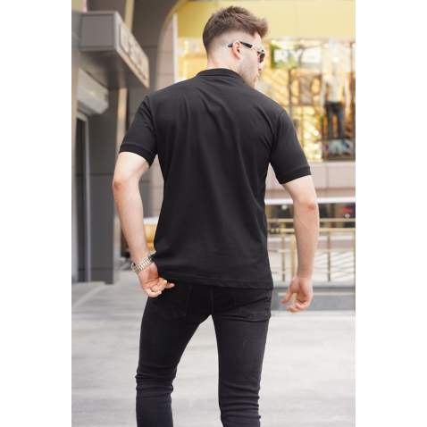 Black Designed Polo T-Shirt 5871 - Siyah