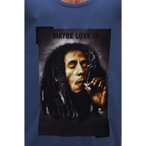 Madmext Dark Blue Bob Marley Printed T-shirt for Men 2634 - İndigo