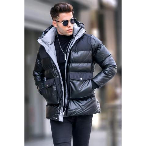 Black Hoodie Puffer Jacket 5744 - Siyah